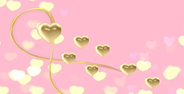 Festive Pink Background Gold Heart Symbol Confetti Romantic Valentine Wedding — ストック写真