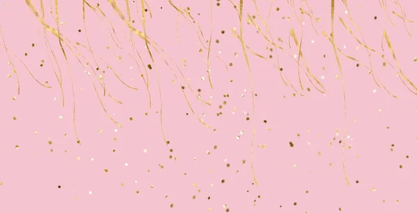 Valentine Women Wedding Day Greetings Pink Background Gold Festive Confetti — Zdjęcie stockowe