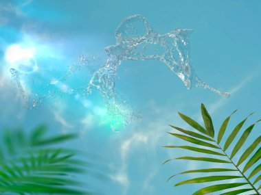 blue summer bright sky and green tropical plant shadow nature defocus background template copy space banner