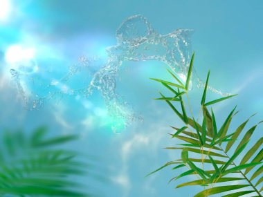 blue summer bright sky and green tropical plant shadow nature defocus background template copy space banner