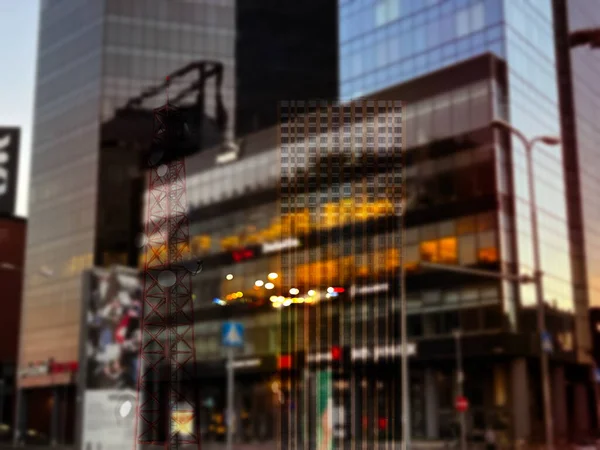 Night City Blurred Bokeh Light Modern Buildings Urban Defocus Background — Fotografia de Stock