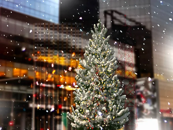 Festive City Christmas City Green Tree Branch Cone Illumination Modern — Zdjęcie stockowe