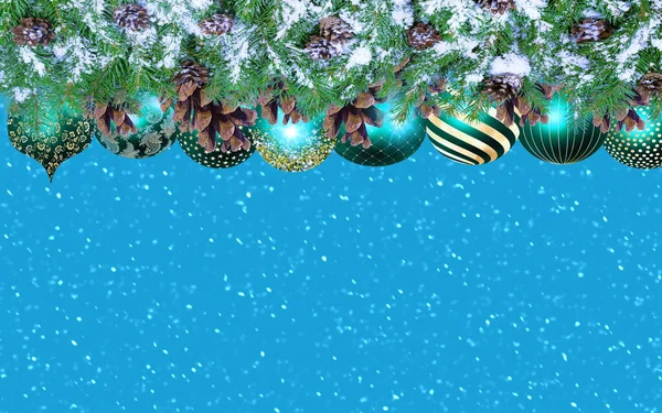 Christmas Greetings Card Green Tree Branch Cone Festive Ball Retro — 스톡 사진
