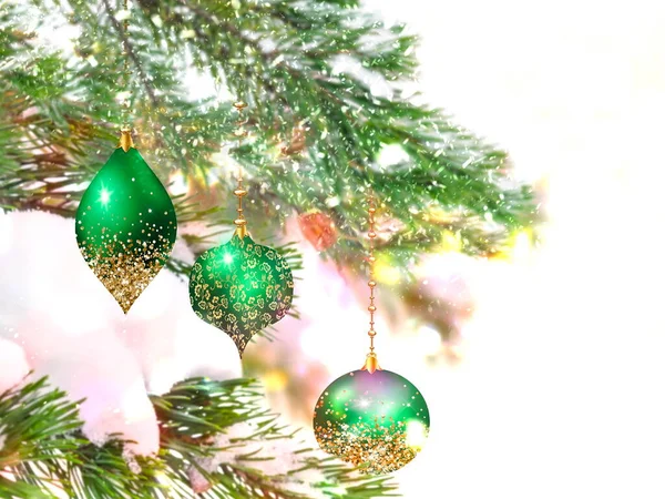 Christmas Tree Branch Decoration Blurred Background Copy Space Template — Stock Photo, Image