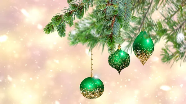 Christmas Tree Branch Decoration Blurred Background Copy Space Template — Stock fotografie