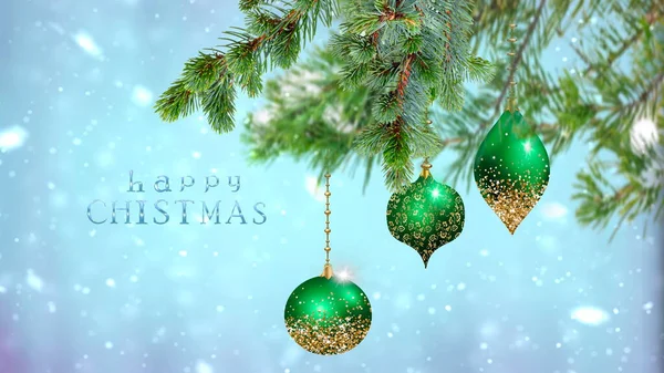 Christmas Tree Branch Decoration Blurred Background Copy Space Template — Foto Stock