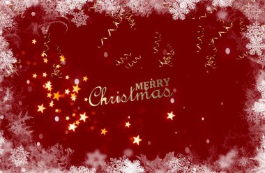  Merry Christmas Banner red and gold white snow flackes copy space template background