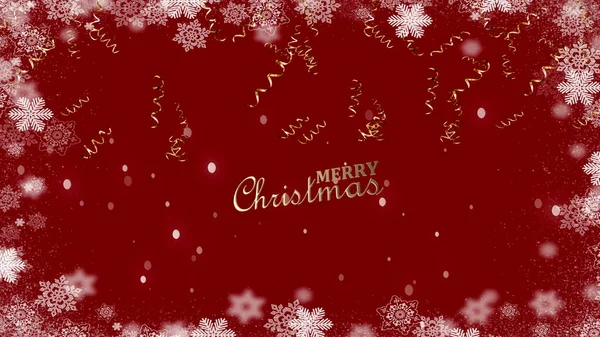 Merry Christmas Banner Red Gold White Snow Flackes Copy Space — Zdjęcie stockowe