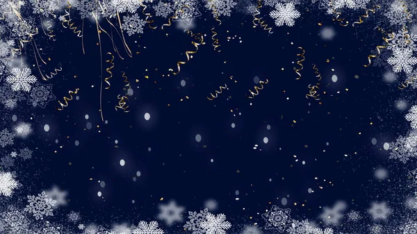Winter Christmas Festive Snowy Blurred Bokeh Light Gold Confetti Bakcground — Stockfoto