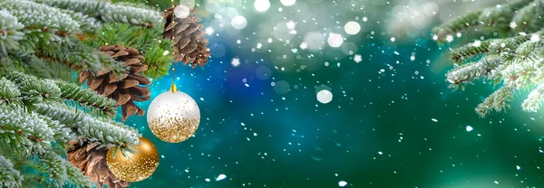 Christmas Tree Green Pine Tree Branch Cone Colorful Ball Winter — Fotografia de Stock