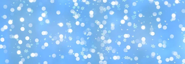Snow Flakes Blurred Winter Blue Background Template Banner Copy Space — Stok fotoğraf