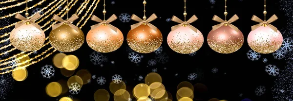 Christmas Gold Ball Greetings Vintage Red Gold Ball Green Tree — Foto Stock