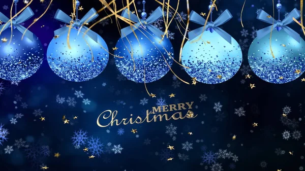 Christmas Blue Ball Gold Confetti Winter Blue Bokeh Starry Bakcground — Photo