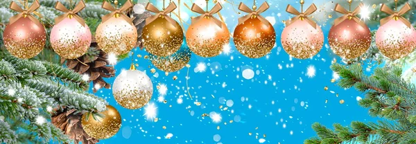 Christmas Blue Ball Gold Confetti Winter Blue Bokeh Starry Bakcground — 스톡 사진