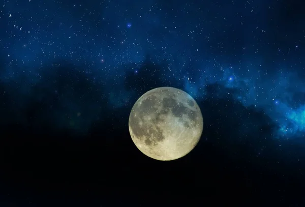 Starry Night Blue Sky Big Moon Seascape — Fotografia de Stock