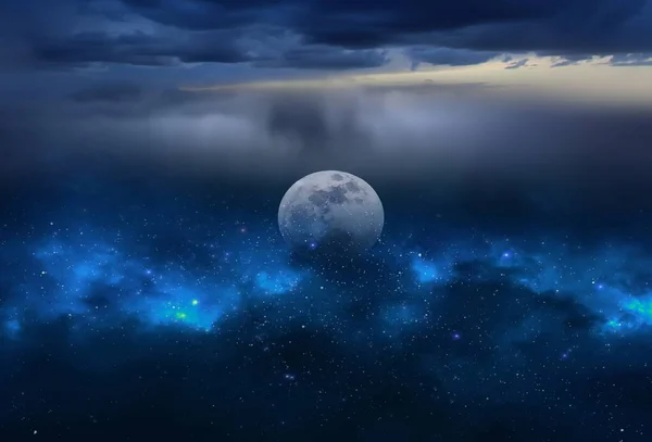 Starry Night Blue Sky Big Moon Seascape — Foto de Stock