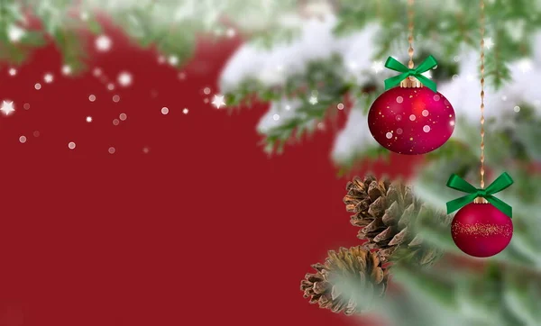 Christmas Tree Red Ball Festive Blurred Background Banner Template Copy — 스톡 사진