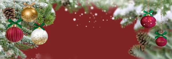 Christmas Tree Red Ball Festive Blurred Background Banner Template Copy — Stock Photo, Image