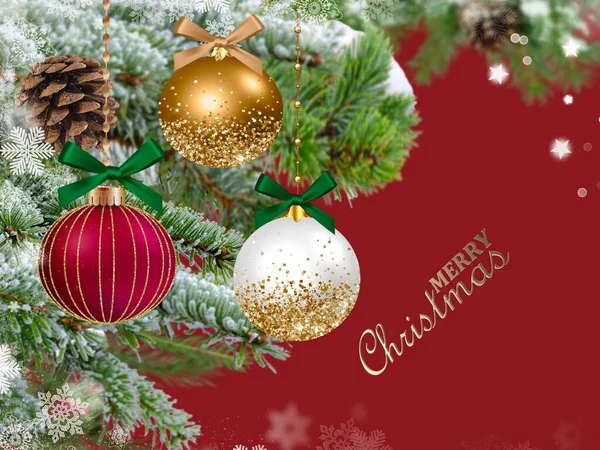 Merry Christmas Tree Red Ball Festive Blurred Background Banner Template — Photo
