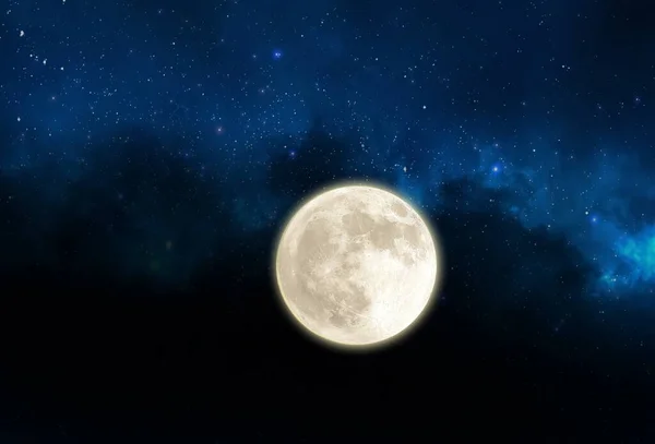 Cosmic Light Star Flares Starry Night Blue Sky Big Moon —  Fotos de Stock