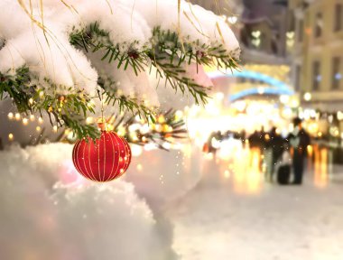 Christmas tree decotaion on street in medieval city Tallinn old town