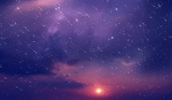 Purple Blue Starry Sky Nebula Comet Meteor Stars Fall Shower — Stock Fotó