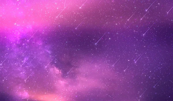 Purple Blue Starry Sky Nebula Comet Meteor Stars Fall Shower — Foto de Stock