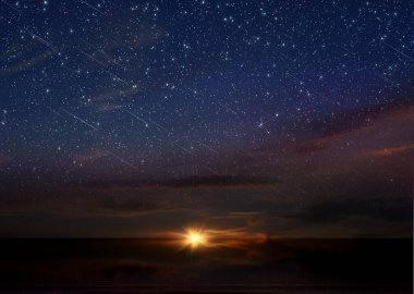 starry sky star fall and orange sunset and universe summer night cloudy dust sun down nature background weather forecas 