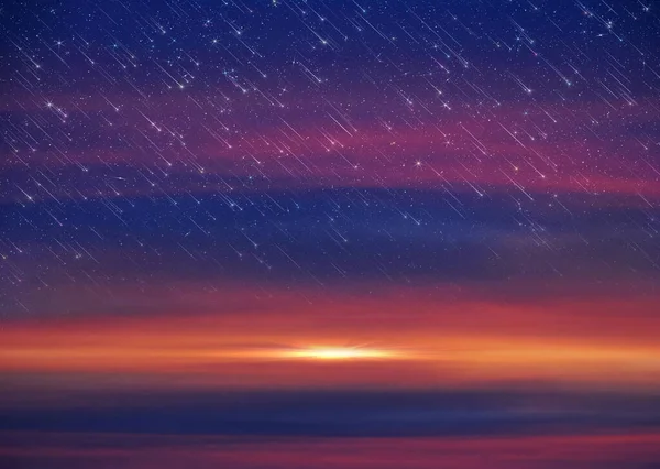 Starry Sky Star Fall Orange Sunset Universe Summer Night Cloudy — Stock Photo, Image