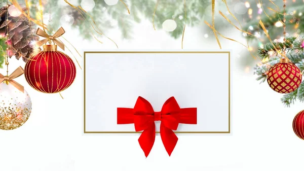 Merry Christmas Red Gold Ball Gift Box Greetings Card Colorful — Stock Photo, Image