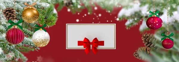 Merry Christmas Red Gold Ball Gift Box Greetings Card Colorful — Stok fotoğraf