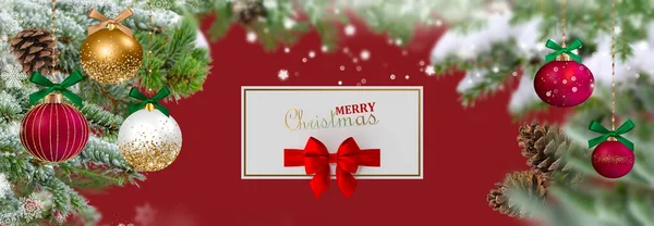 Merry Christmas Red Gold Ball Gift Box Greetings Card Colorful — Foto de Stock