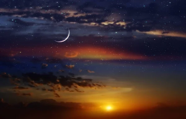 Night Dramatic Sunset Moon Starry Sky Star Fall Wind Blue —  Fotos de Stock