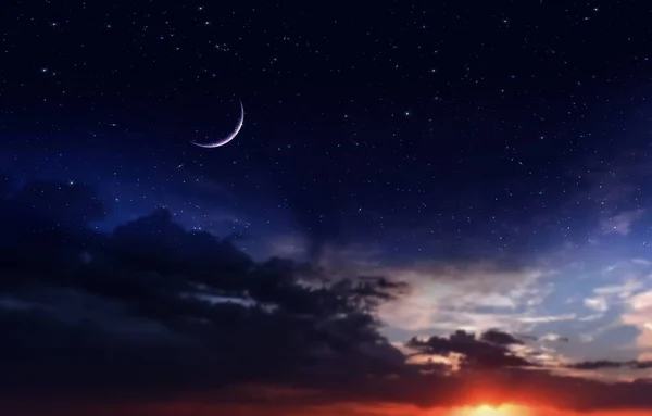 Night Dramatic Sunset Moon Starry Sky Star Fall Wind Blue — 图库照片