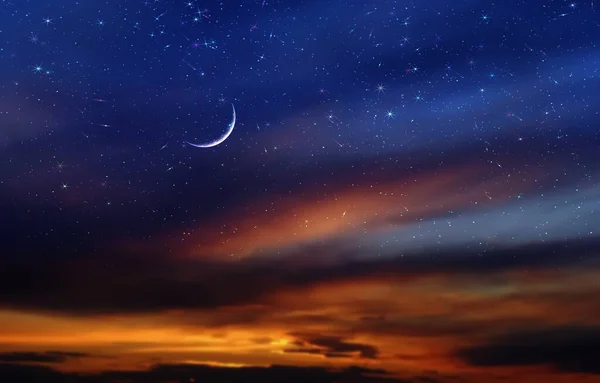 Night Dramatic Sunset Moon Starry Sky Star Fall Wind Blue — Stock Fotó