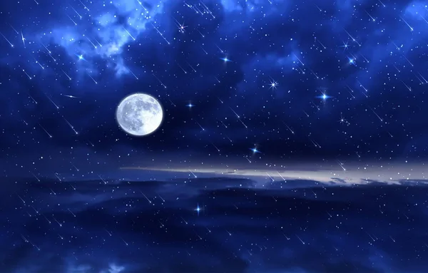 Большая Луна Ночном Небе Туманность Звездный Ветер Голубом Сиреневом Звездном — стоковое фото
