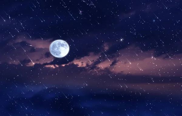Big Moon Night Sky Nebula Starr Fall Wind Blue Lilac — Stockfoto