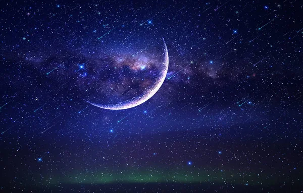 Moon Star Fall Blue Lilac Starry Sky Sunset Star Fall — Stockfoto