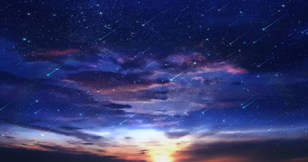 Звезда Падает Сине Лиловый Звездное Небо Заката Звезды Падают Облачно — стоковое фото