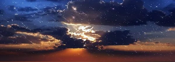 Звезда Падает Сине Лиловый Звездное Небо Заката Звезды Падают Облачно — стоковое фото