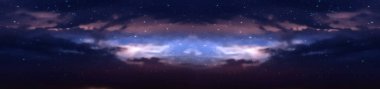  blue lilac starry sky  dramatic clouds  sunset star fall reflection on sea with planet flares  universe  purple nebula banner