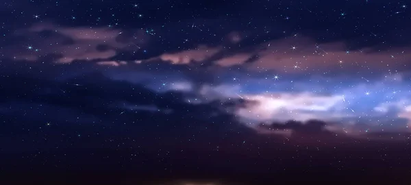 Blue Lilac Starry Sky Dramatic Clouds Sunset Star Fall Reflection — Stok fotoğraf