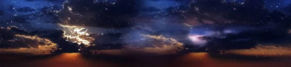 Blue Lilac Starry Sky Dramatic Clouds Sunset Star Fall Reflection — 图库照片
