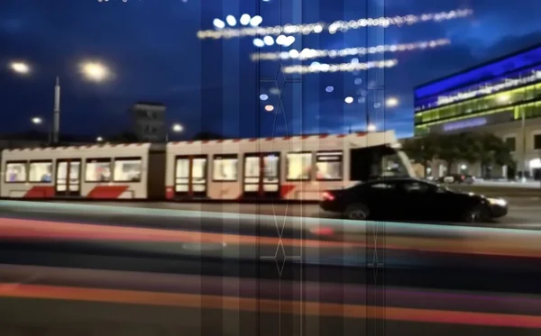 Car Traffic Pedestrian Walk Night City Street Blurred Light — Stock Photo, Image