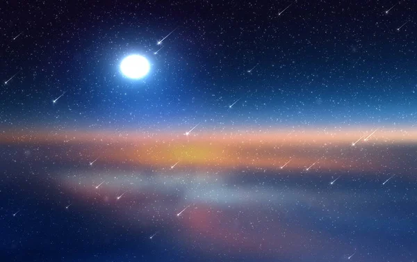 Noite Azul Super Lua Céu Estrelado Pôr Sol Paisagem Marinha — Fotografia de Stock