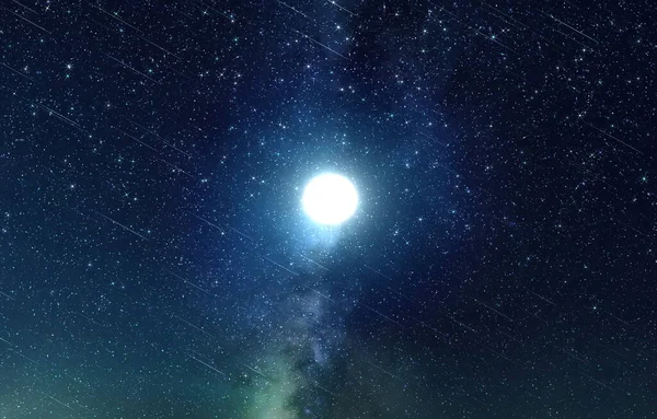 Fényes Hold Sötét Csillagos Fény Lapos Galaxis Banner — Stock Fotó