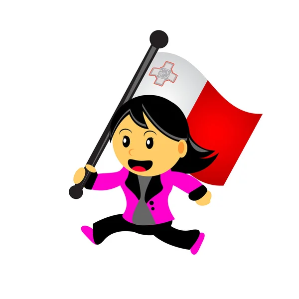 Cartoon woman bring flag — Stock Vector