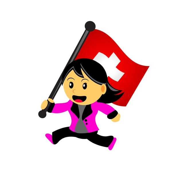 Cartoon-Frau bringt Flagge mit — Stockvektor