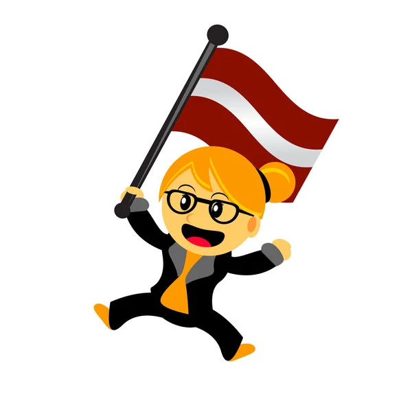 Cartoon woman bring flag — Stock Vector