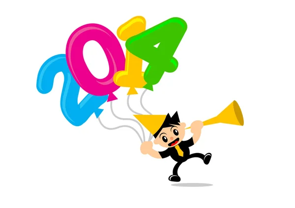 Cartoon character with new year 2014 themes — Stock Vector